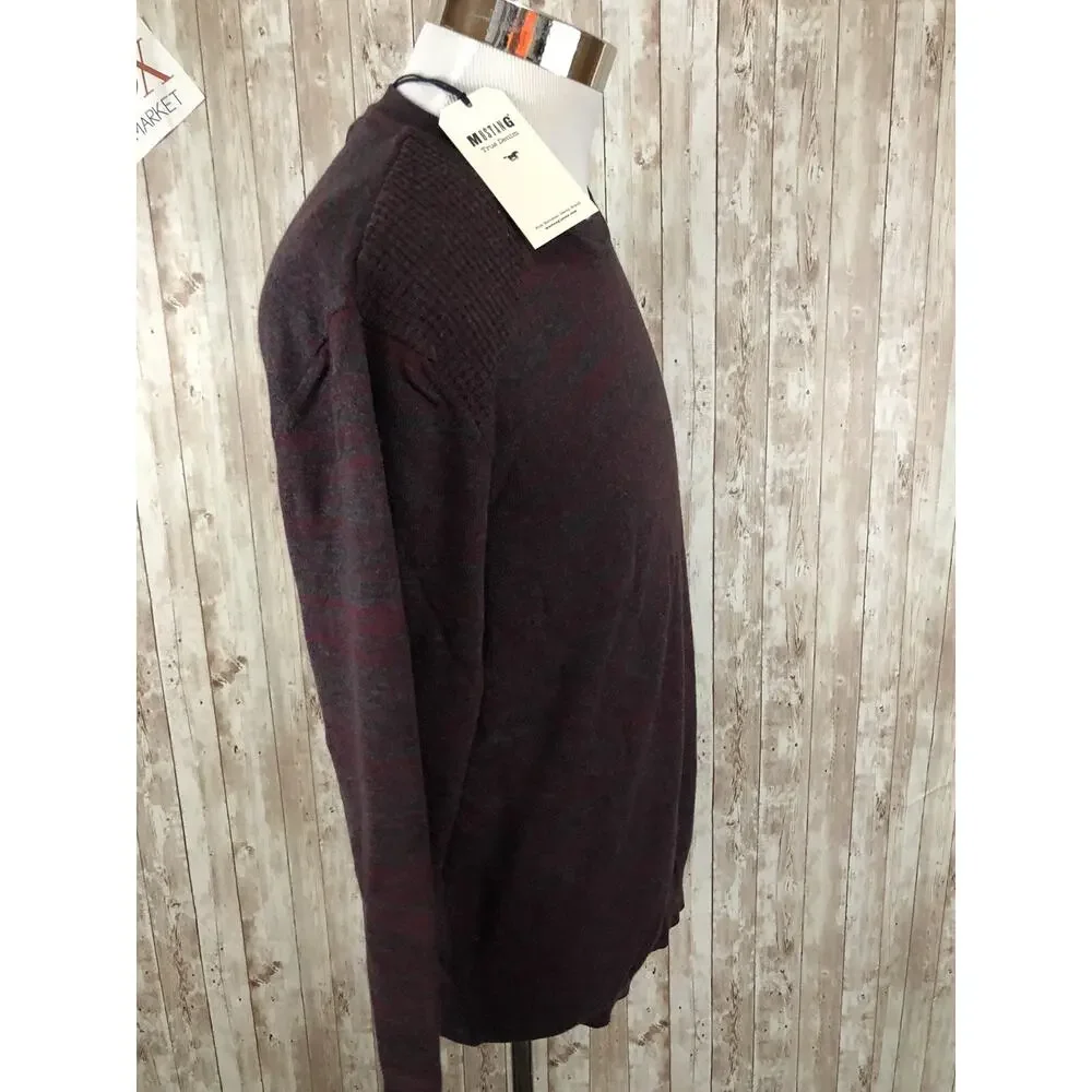 Mustang Sweater Mens XL Slim Pullover Shirt Knit Gray Red Lightweight N72